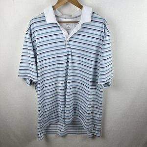 Adidas Polo Shirt Light Blue striped Men’s Large Classic Fit Short Sleeve